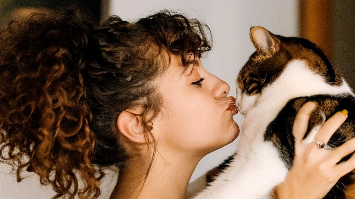 Cat licks my eyebrows while I lie down