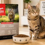 is orijen cat food good with a healthy cat beside a bowl of Orijen cat food