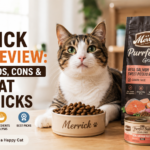 Merrick food review featuring Merrick cat food and a healthy cat