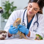 Exotic animal veterinarian examining a rabbit at Wasatch Exotic Pet Care clinic