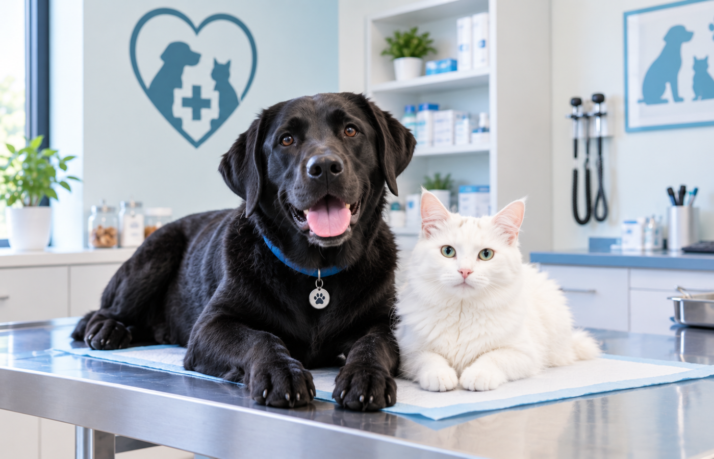 Veterinarian examining a dog at a low-cost veterinary clinic
