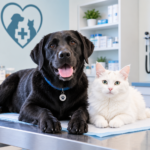 Veterinarian examining a dog at a low-cost veterinary clinic