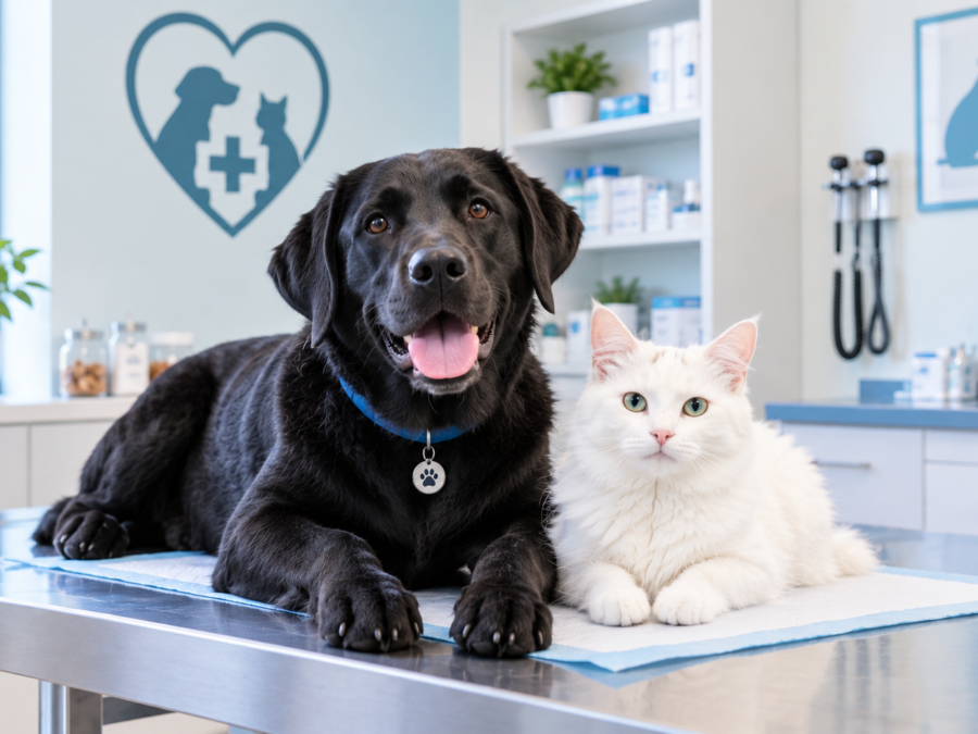 Veterinarian examining a dog at a low-cost veterinary clinic