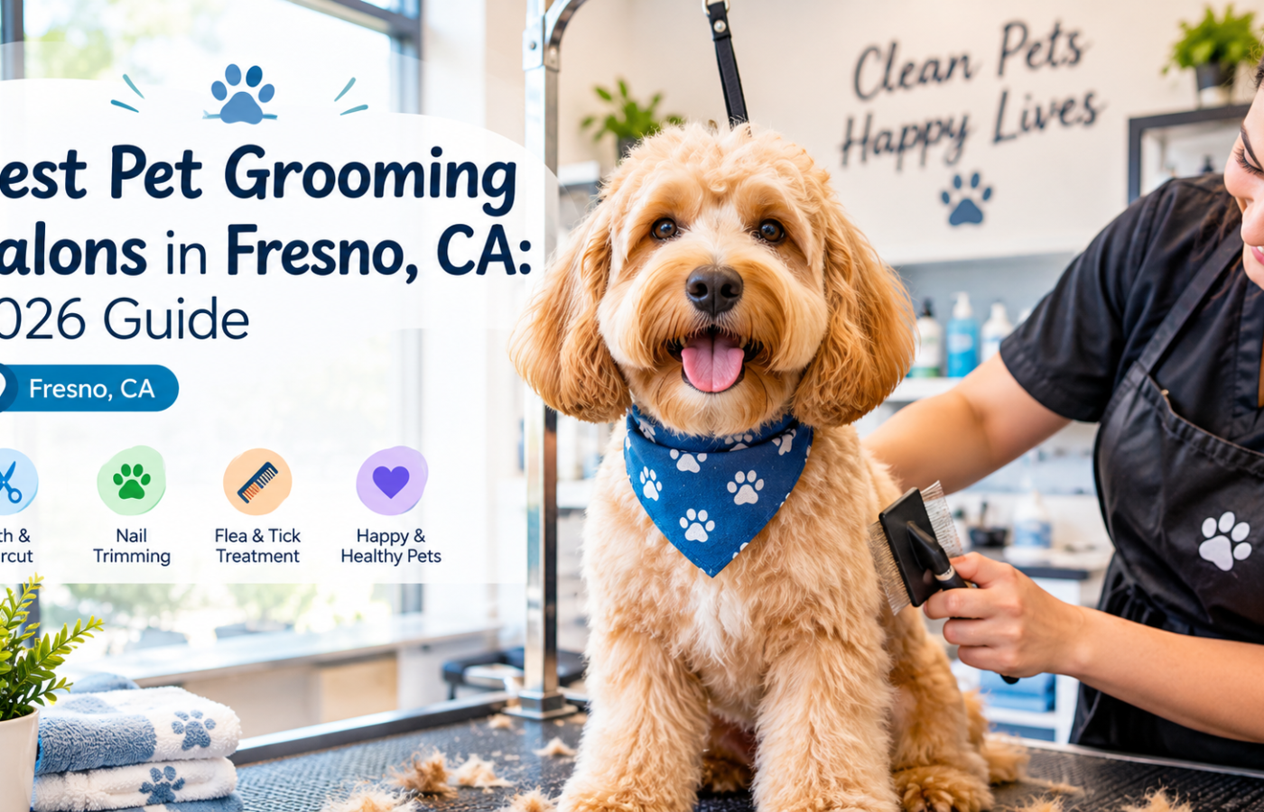 Best pet grooming salons in Fresno — dog being groomed at a salon