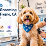Best pet grooming salons in Fresno — dog being groomed at a salon