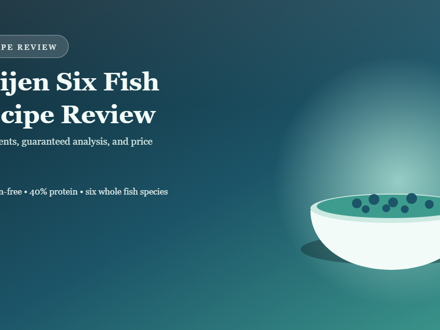 Orijen Six Fish recipe review — bowl of dry dog food with fish ingredients