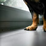 dog nails clicking on floor — dog standing on a tile floor with dark nails touching the ground